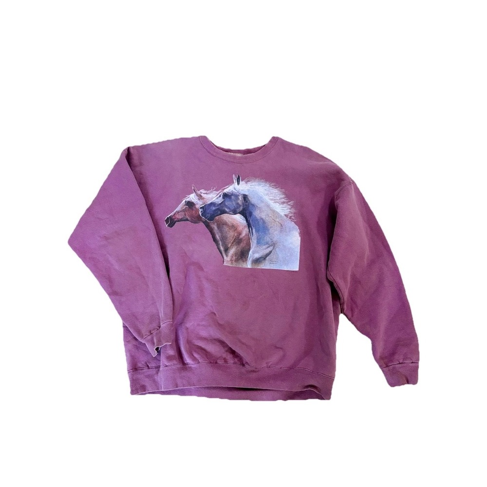 Vintage 90s Horse Graphic Sweatshirt Plum‎ Purple XL/2XL/3XL Equestrian Western